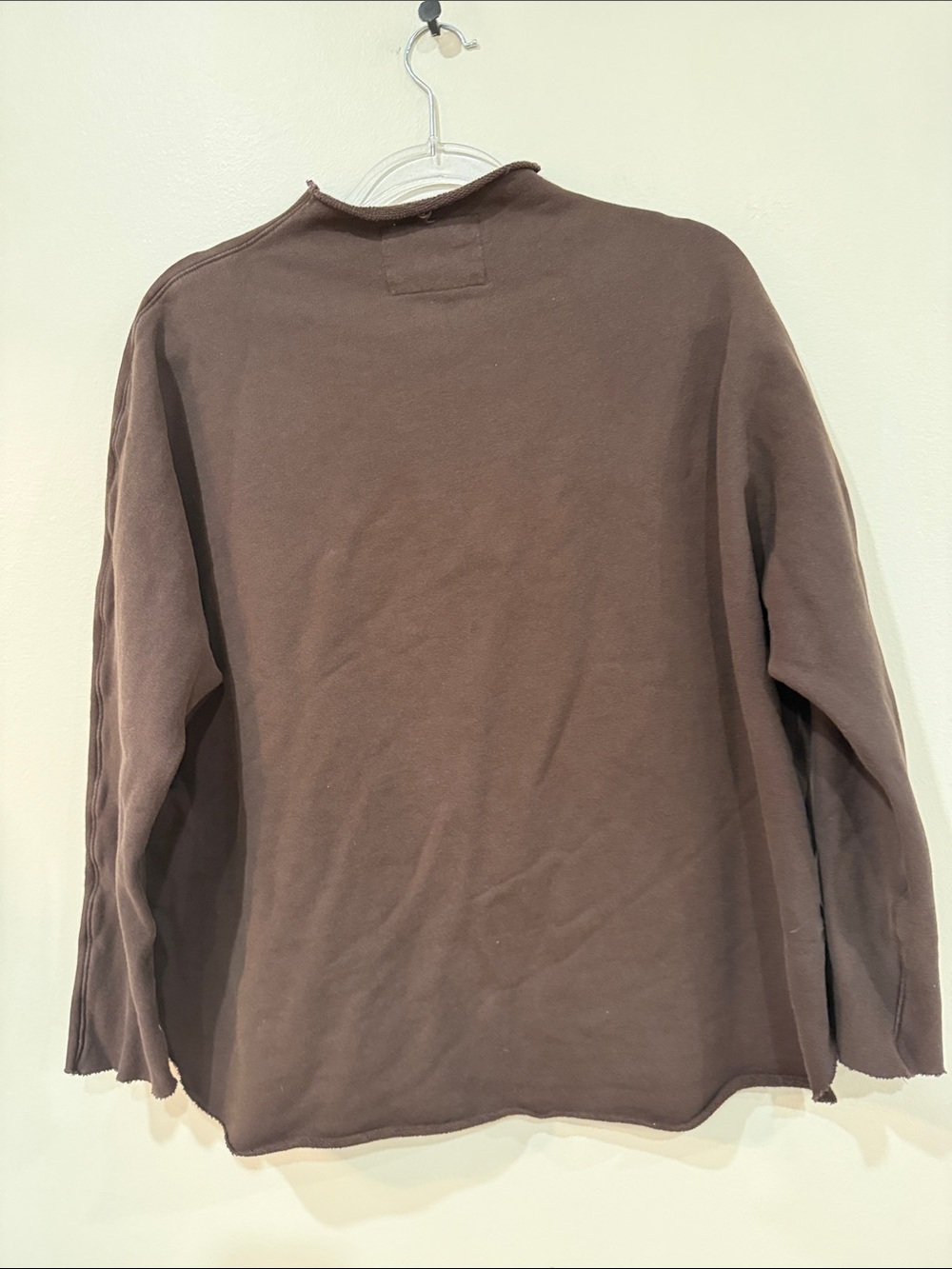 Frank & Eileen Effie Capelet Irish Chocolate Brown Raw-Edge Pullover Sweatshirt - Picture 5 of 8
